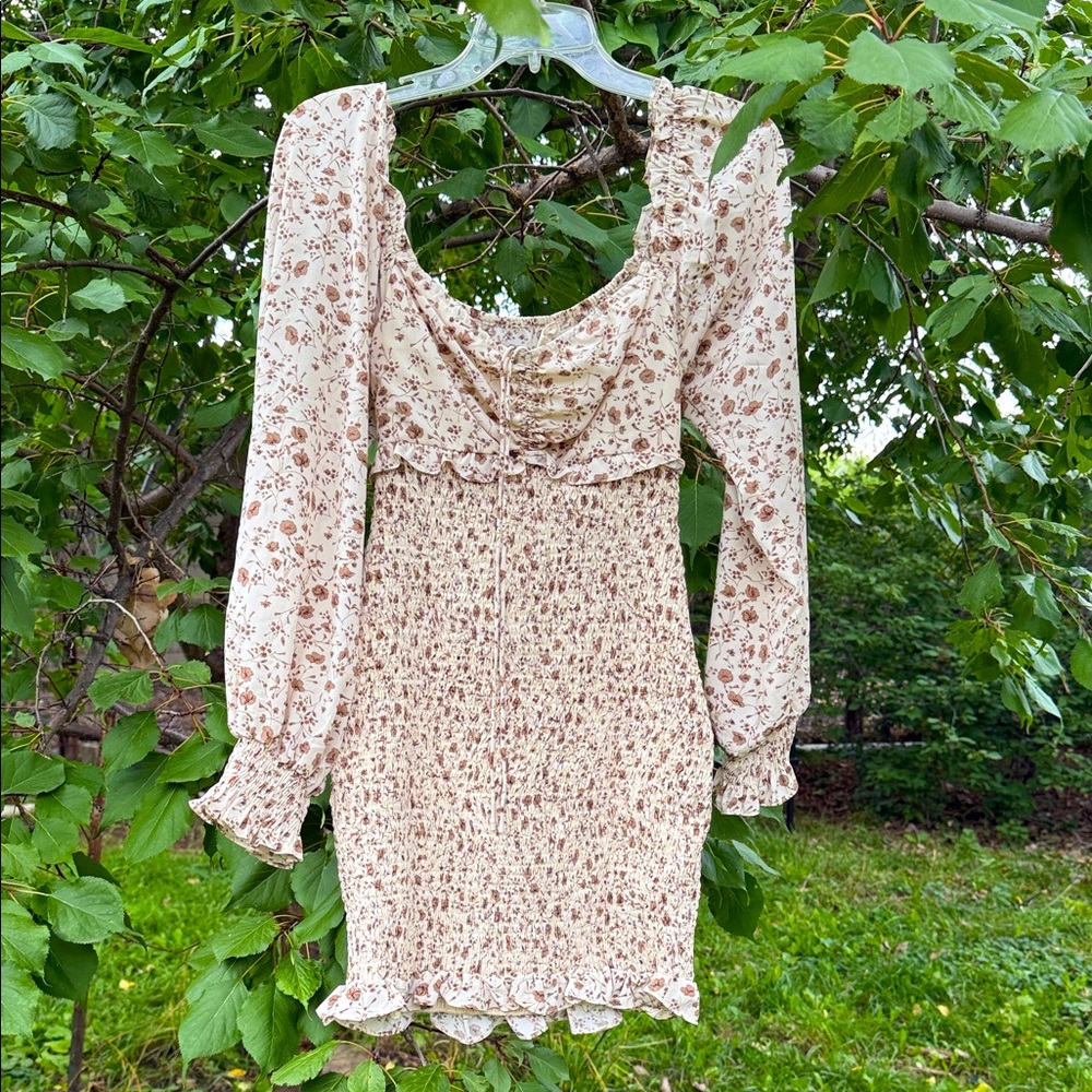 Mint choco Floral Bodycon Long Sleeve Dress